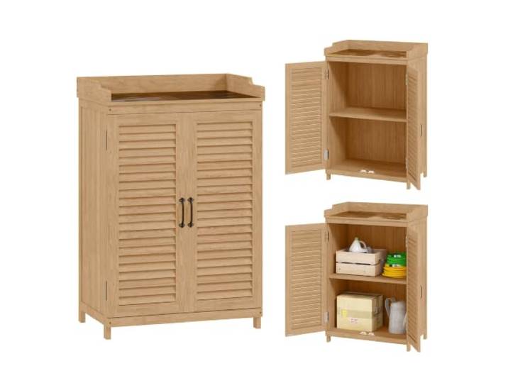 Outsunny Houten tuinkast werkblad lamellendeur 65,5x40x98,5cm Geel