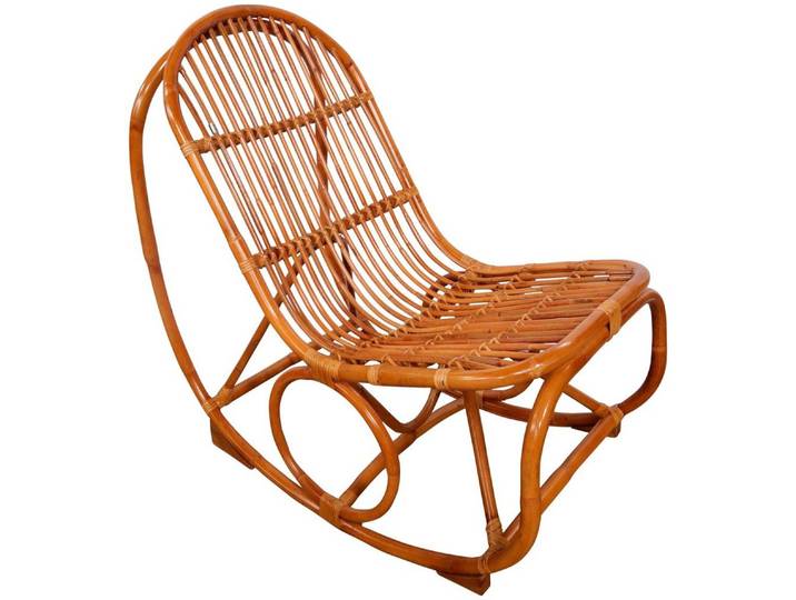 SIT Schaukelstuhl Kampala aus naturbelassenem Rattan mit Metallmanschette, Rattan-Schaukelstuhl mit natürlicher Optik