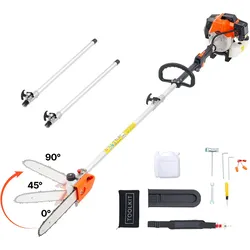 VEVOR Benzin-Hochentaster 43ccm Hubraum 2-Takt, Motorsäge mit rotierendem Kopf, Teleskopsäge mit 2,16-3,66 m ausziehbarer Stange, 25,4 cm Schwert, 850 ml Kraftstofftank, zum Baumschneiden