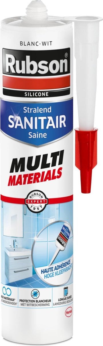 Rubson Sanitair Kit Multi-Materials Wit 280 ml – Schimmelbestendige en waterdichte siliconenkit voor badkamer, douche en sanitair