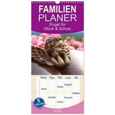 Familienplaner 2026 - Engel für Glück & Schutz mit 5 Spalten (Wandkalender, 21 x 45 cm) CALVENDO