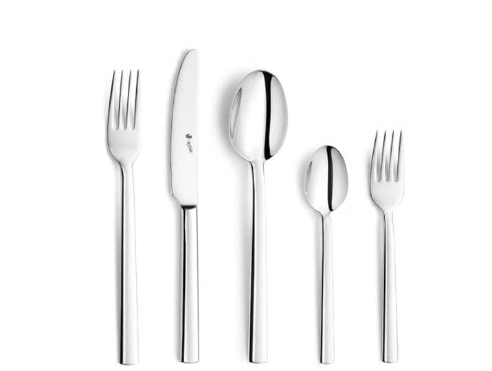 Paul Wirths AURA Besteck Set 60-tlg., 12 Personen, Hochglanzpolitur spülmaschinenfest, rostfrei, minimalistisches Design, Menümesser, Menügabel, Menülöffel, Kaffeelöffel, Kuchengabel
