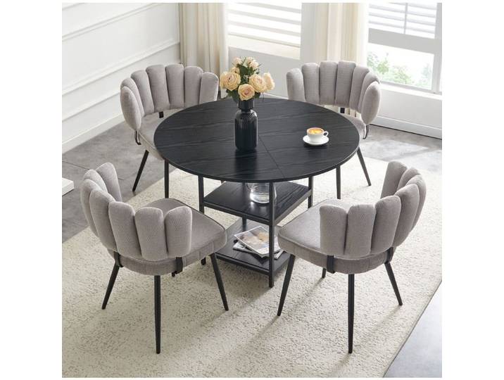 MEUBLIV Ensemble table et chaises de style industriel table ronde 107 cm 4 chaises grises rangement double
