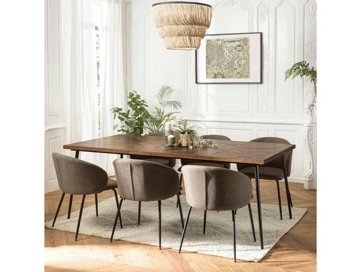 Table de repas rectangulaire bois recyclé marqueterie 220 cm KORKAI
