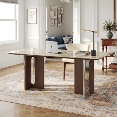 OSFEI "Modern 63"" Rectangular Multi‑Purpose Table, Faux Marble Table Top with Double Legs, Works as Dining Table & Writing Desk"