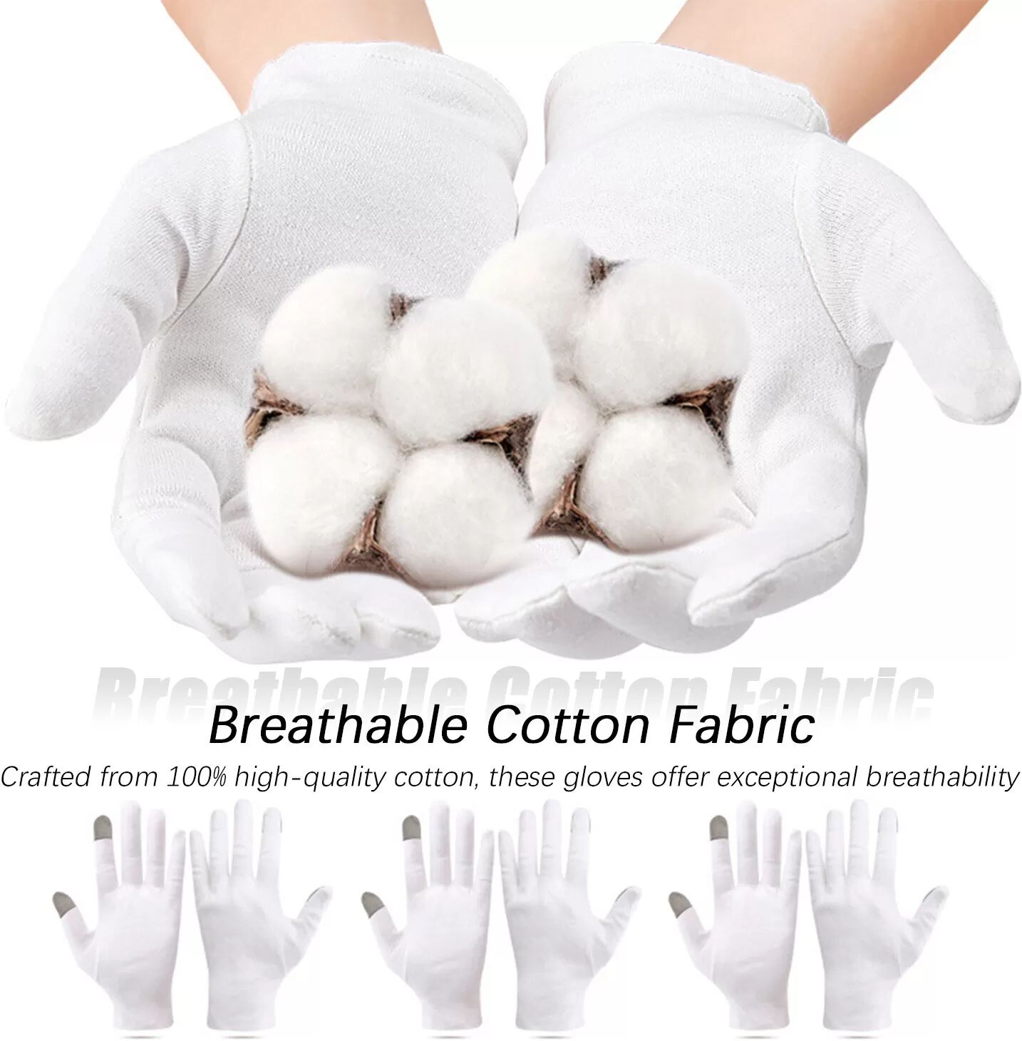 INF Gants en coton compatibles avec les écrans tactiles à deux doigts