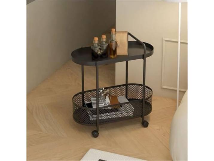 LigedamaiEU Platzsparender, doppellagiger, rollender Sofa-Beistelltisch mit Rollen, mobiler Aufbewahrungswagen for Wohnzimmer, Balkon, leicht(Black)