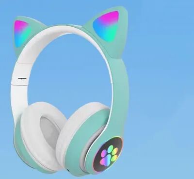 Cozy Casa Charm Cute Cat Wireless Headphones With RGB Lights And Noise Cancelling Mic green