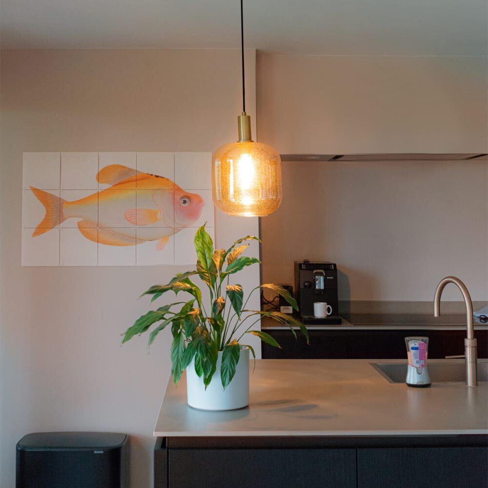 QAZQA Lampe suspension design noire laiton verre ambré Orange 25x150x25cm