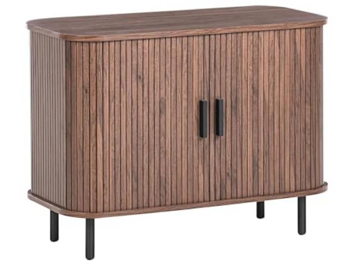 Beliani Sideboard Holzoptik Dunkelbraun 2 Schiebetüren Metallbeine schwarz Retro Bradley