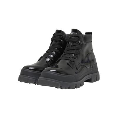 Stiefel BUFFALO "Buffalo ASPHA LACE UP MID - VEGAN PATENT", Damen, Gr. 37, schwarz, Kunstfaser, unifarben, Schuhe Stiefel