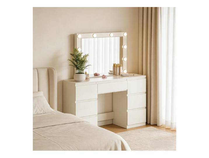 Odikalo Schminktisch Kosmetiktisch mit Regal LED und Schubladen (Vanity Unit Umkleidetisch mit Spiegel Lerntisch Make-up-Tisch mit integrierten Steckdosen (nur mit Make-up-Tisch)