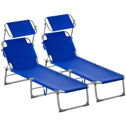 CASARIA® 2er Set Sonnenliege mit Dach Klappbar Gartenliege Wetterfest Liege Blau