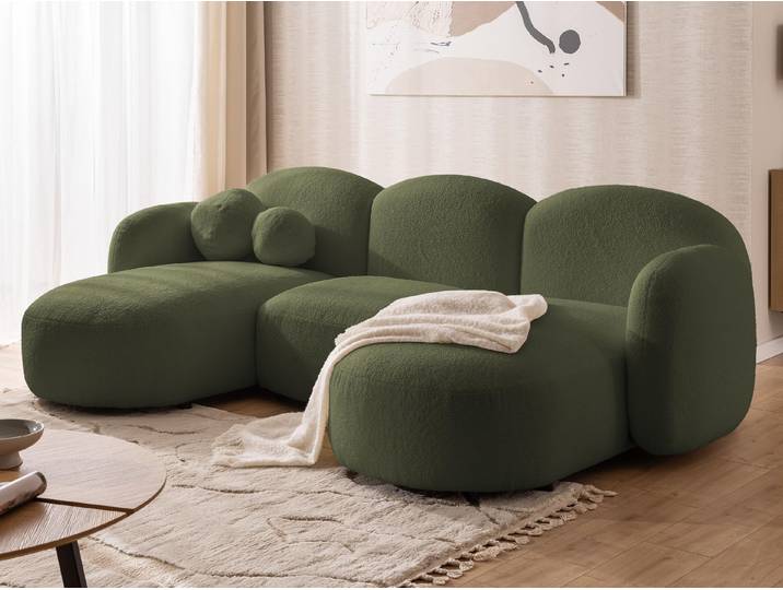 Nuvola - Moderne Wohnlandschaft aus Grün Bouclé mit abgerundetem Design und hohem Sitzkomfort