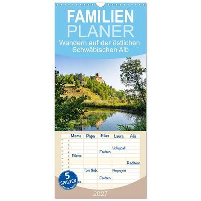 Familienplaner 2027 - Wandern auf der östlichen Schwäbischen Alb mit 5 Spalten (Wandkalender, 21 x 45 cm) CALVENDO