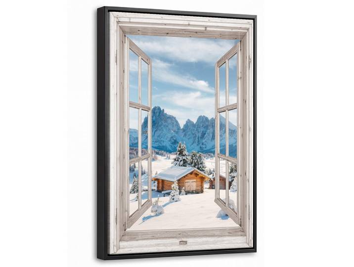 MuchoWow Leinwand Bilder mit Rahmen - Winterlandschaft - Hütte - Berge - Ausblicke - Aussicht - Natur - 40x60, Weiß Hochglanz, Rechteckig, 40x60 cm, gerahmt, Bilder & Rahmen, Bilder, Leinwandbilder