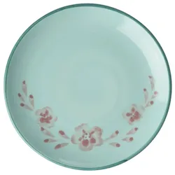 RICE Keramik Kuchenteller Handgemalt Blume Mint,  Ø 15 cm