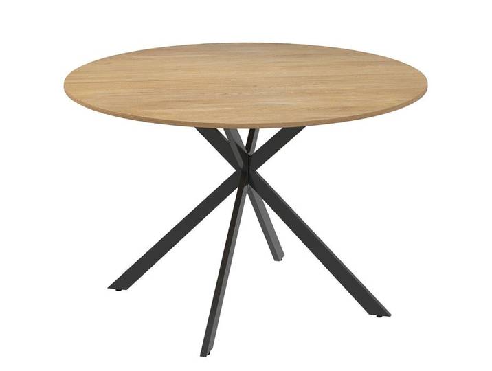 Table ronde bois piètement croisé PEGGY aspect chêne et noir