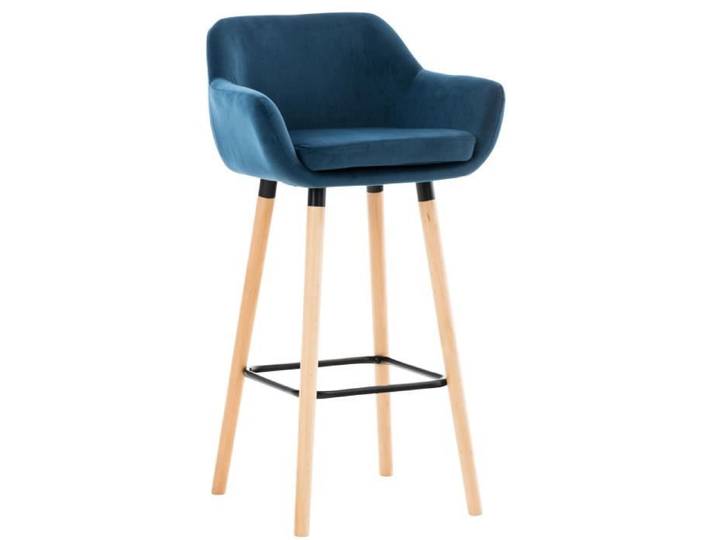 Tabouret de bar en velours - CLP - Grant - Avec accoudoirs - Style vintage - Bleu