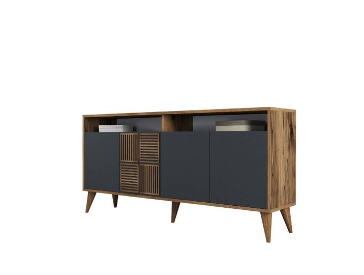 Buffet en bois Milan - 160 x 35 x 78 cm - Noyer, Anthracite