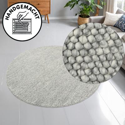 Wollteppich OTTO HOME "Wolly, Wolle, in Standard und Premium Qualität" Gr. 43, grau (stone), H:14mm Ø:120cm, Wolle, Teppiche, handgewebt, Handweb Teppiche, Skandi, Wohnzimmer, Schlafzimmer