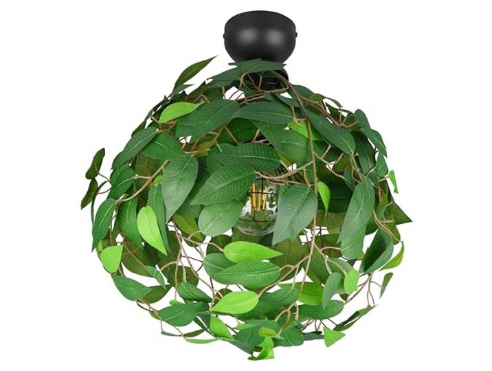 Reality Leuchten Plafonnier LEAVY R60461015\, Métal Noir mat\, Feuilles Plastique Vert\, excl. 1x E27