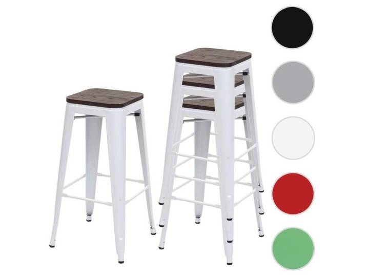 4x Tabouret de bar HWC-A73 avec siège en bois métal style industriel ~ blanc