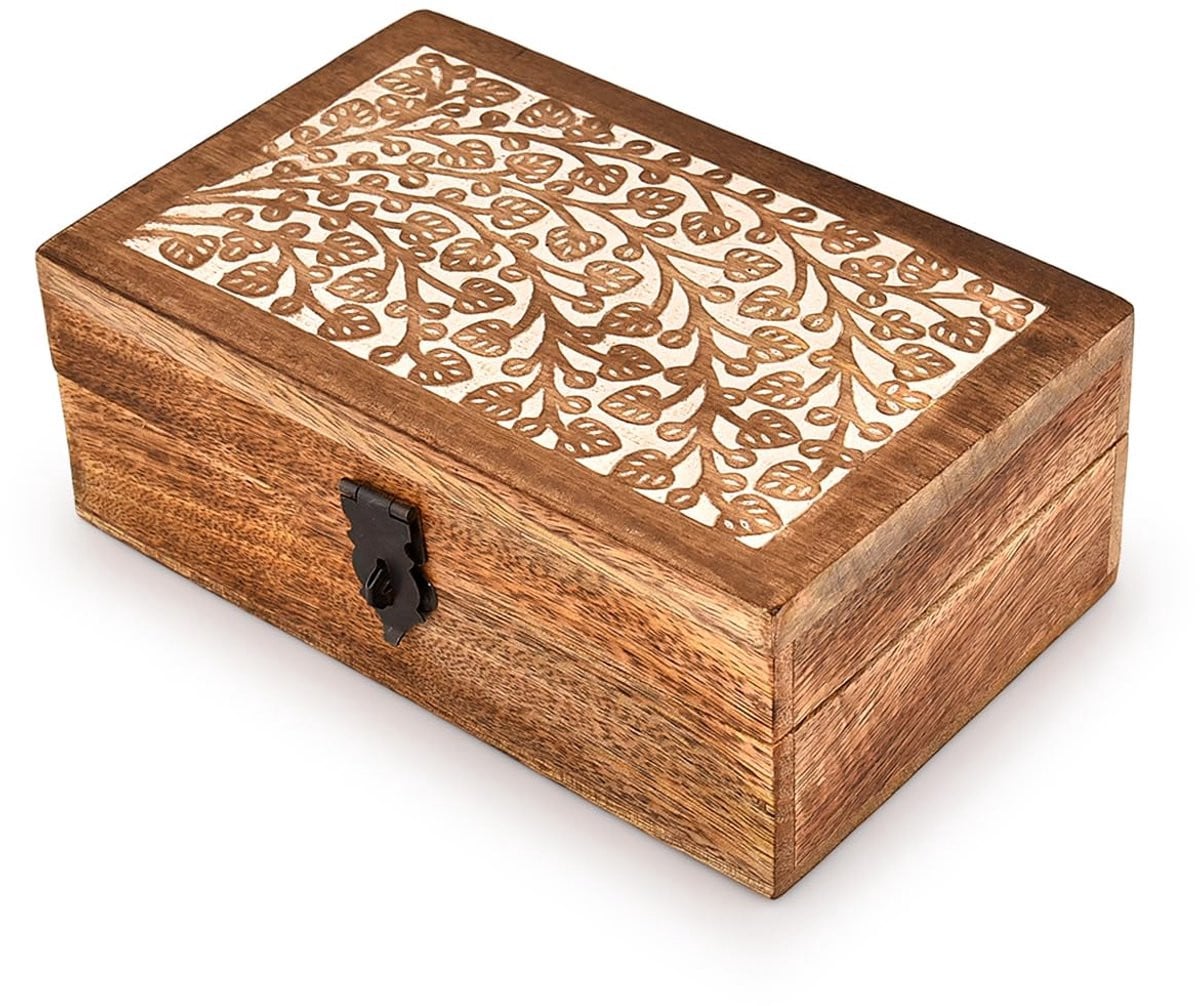 Ibenzoa Handgemaakte Houten Sieradendoos met Levensboom Gravure