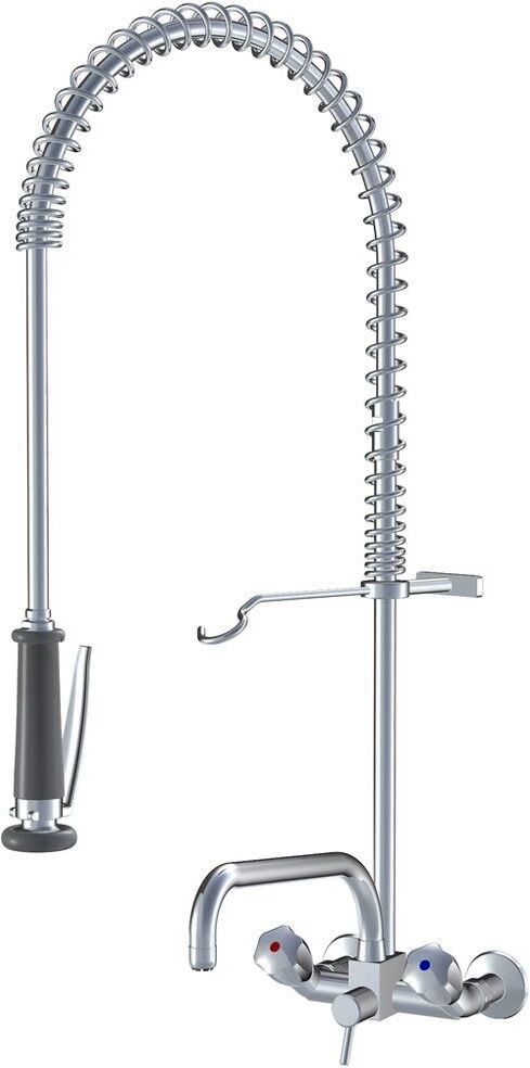 KWC Gastro two-handle wall-mounted sink mixer with dishwashing spray and swivel spout for professional kitchen K.24.42.74.000C78