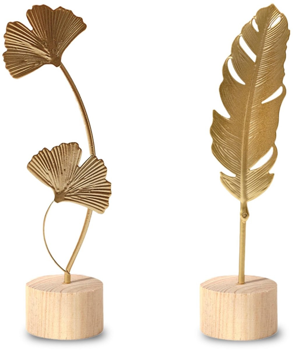 Elzusha Luxe Scandinavische Metalen Bladsculpturen - Gouden Ginkgo en Palmblad voor op tafel