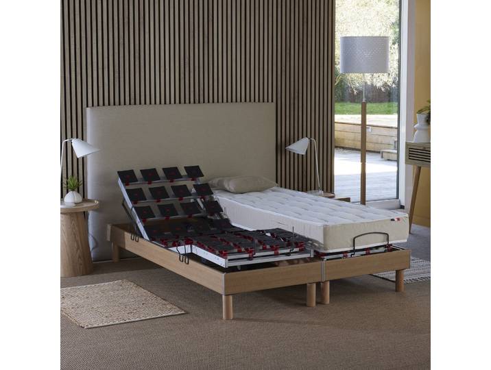 Ensemble Literie Électrique Relaxation À Plots – Matelas 100% Latex 90 X 190 – Suspension À Plots Réglables – Télécommande Rétroéclairée – Idliterie