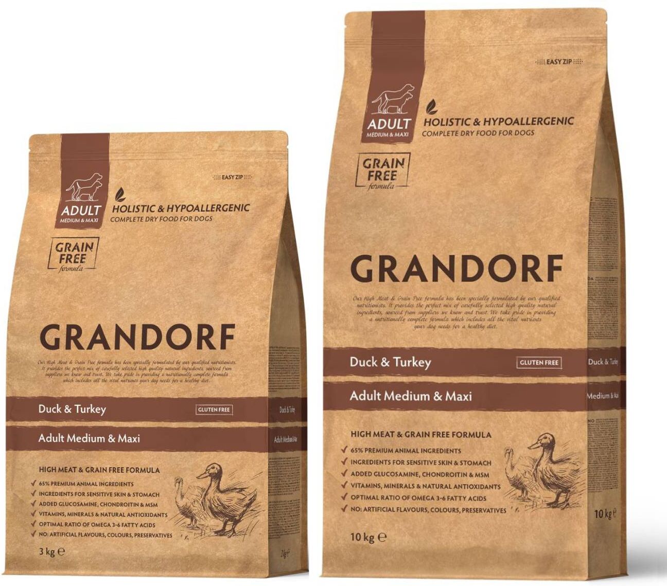 Grandorf Adult Grain Free Anatra e Tacchino Medium & Maxi per Cani Adulti 10 Kg