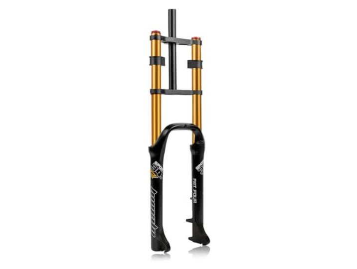 Fahrradgabel 26 Zoll Federgabel 4.0 Fatbike Gabel Federweg 140mm MTB Fahrrad luftfedergabel 1-1/8 Gerade Doppelschultergabel Rückprall Einstellbare Scheibenbremse， For 4.0'' Reifen ( Color : Gold )