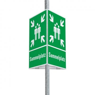 Dreifke® Schild | Dreieckset Rettungszeichen Sammelstelle, Aluminium, 400x600mm, inkl. Befestigung