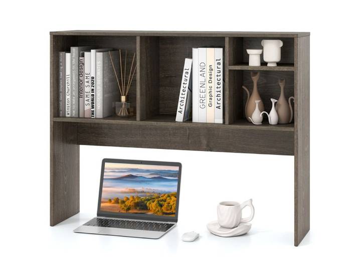 COSTWAY Bibliothèque à Poser sur Table Etagère de Rangement de Comptoir 4 Compartiments et Compartiment Arrière Ouvert Gris