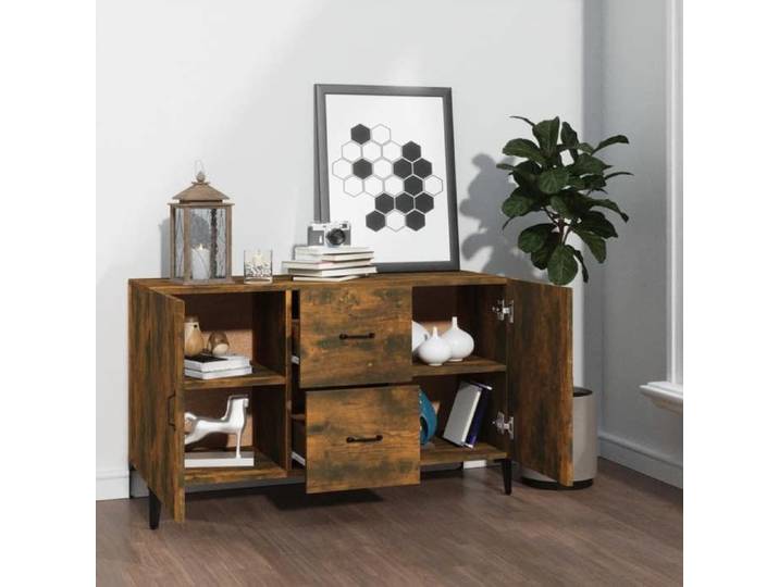 Bon plan  Buffet bahut vaisselier - JILI HOT - Buffet chêne fumé 100x36x60cm - Bois d'ingénierie - commode Salon/Cuisine
