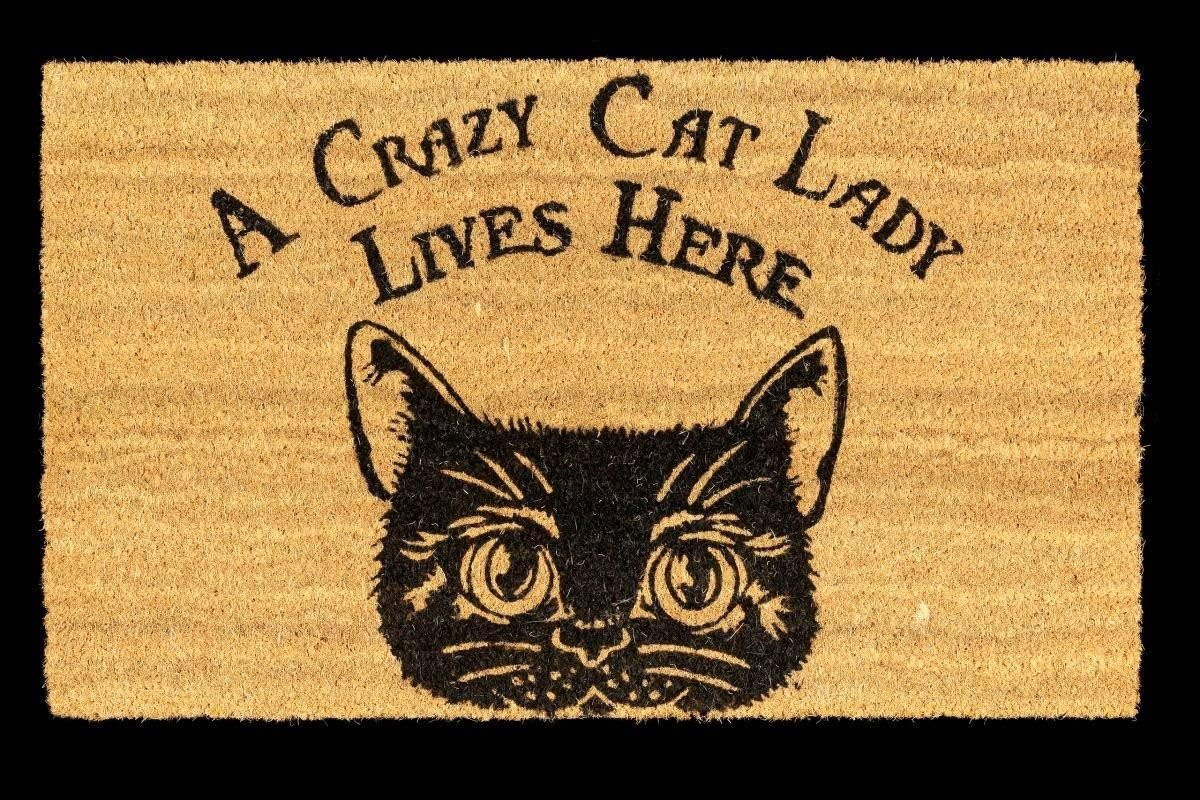 Grappige Deurmat met Kattenprint en Spreuk Gekke Kattenlady B: 75 cm, D: 45 cm