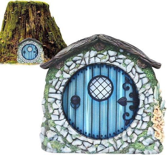 Handgemaakte houten kabouterdeur voor in de tuin, Hoogte: 10 cm