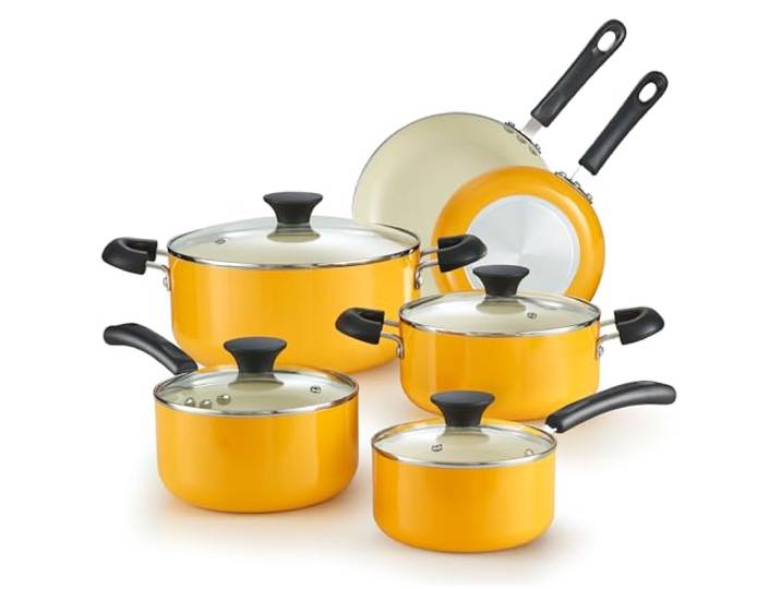 Cook N Home Töpfe und Pfannen Set Antihaft, 10-teiliges Keramik-Küchen-Kochgeschirr-Sets, Antihaft-Kochset mit Töpfen, Bratpfannen, Dutch Oven Topf mit Deckel, Gelb