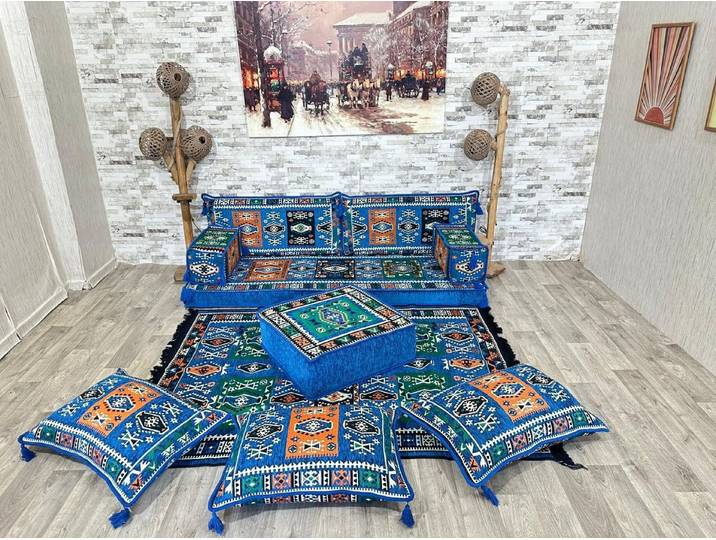 CaddeBuy Sofa Orientalische Sitzecke Milas Blau – Arabisches Majlis Sofa, Bodensofa