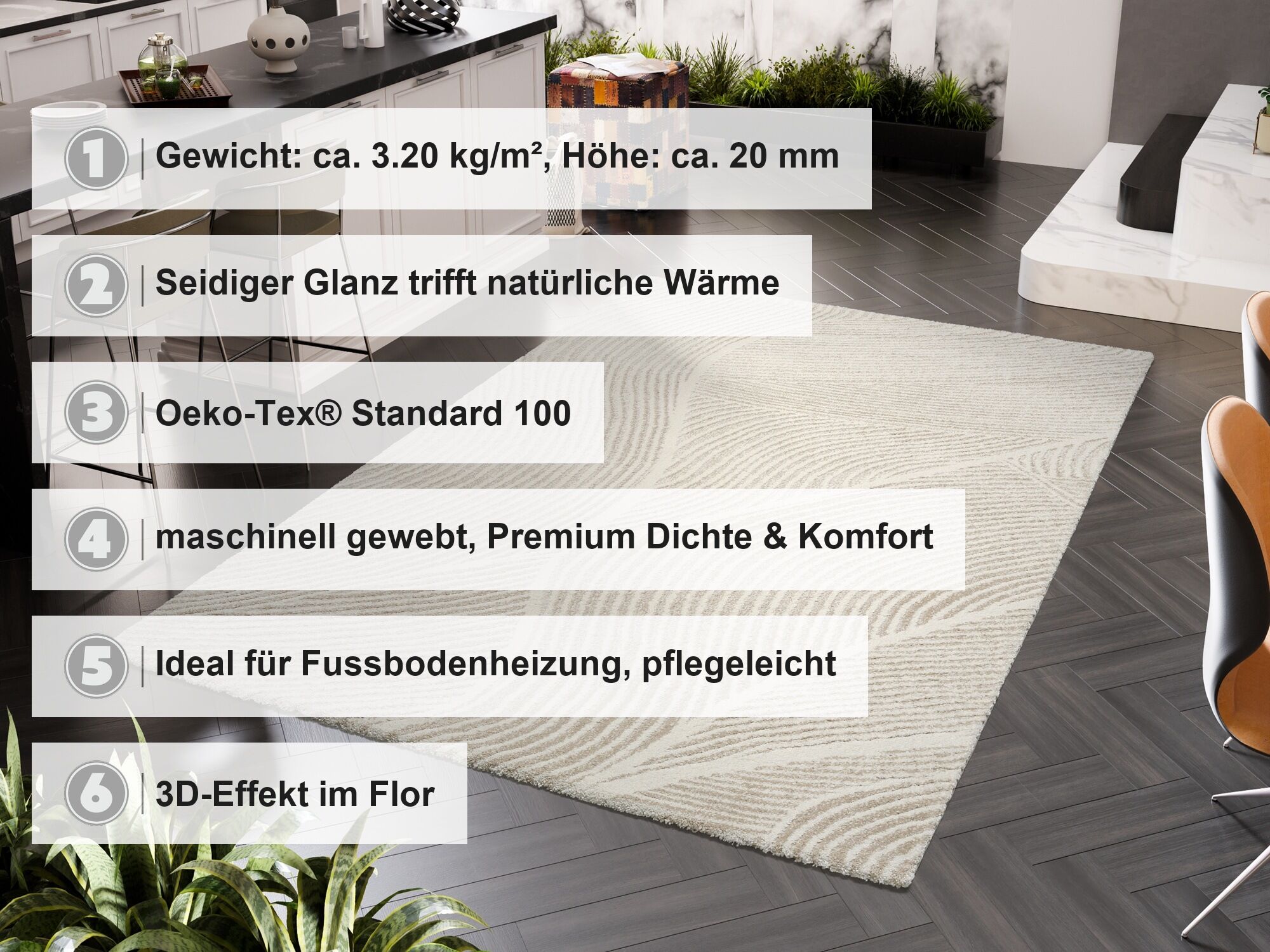OCI DIE TEPPICHMARKE "LIV PATH, auch als Läufer und in Rund" rechteckig 20 mm Höhe hochwertiger Design Teppich, pflegeleicht, auch in quadratisch