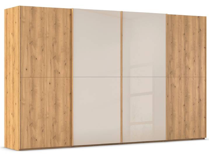 Schwebetürenschrank, Holz Teilmassiv, Asteiche, 360×223×68 cm, 4 Türen, Modern, Rauch