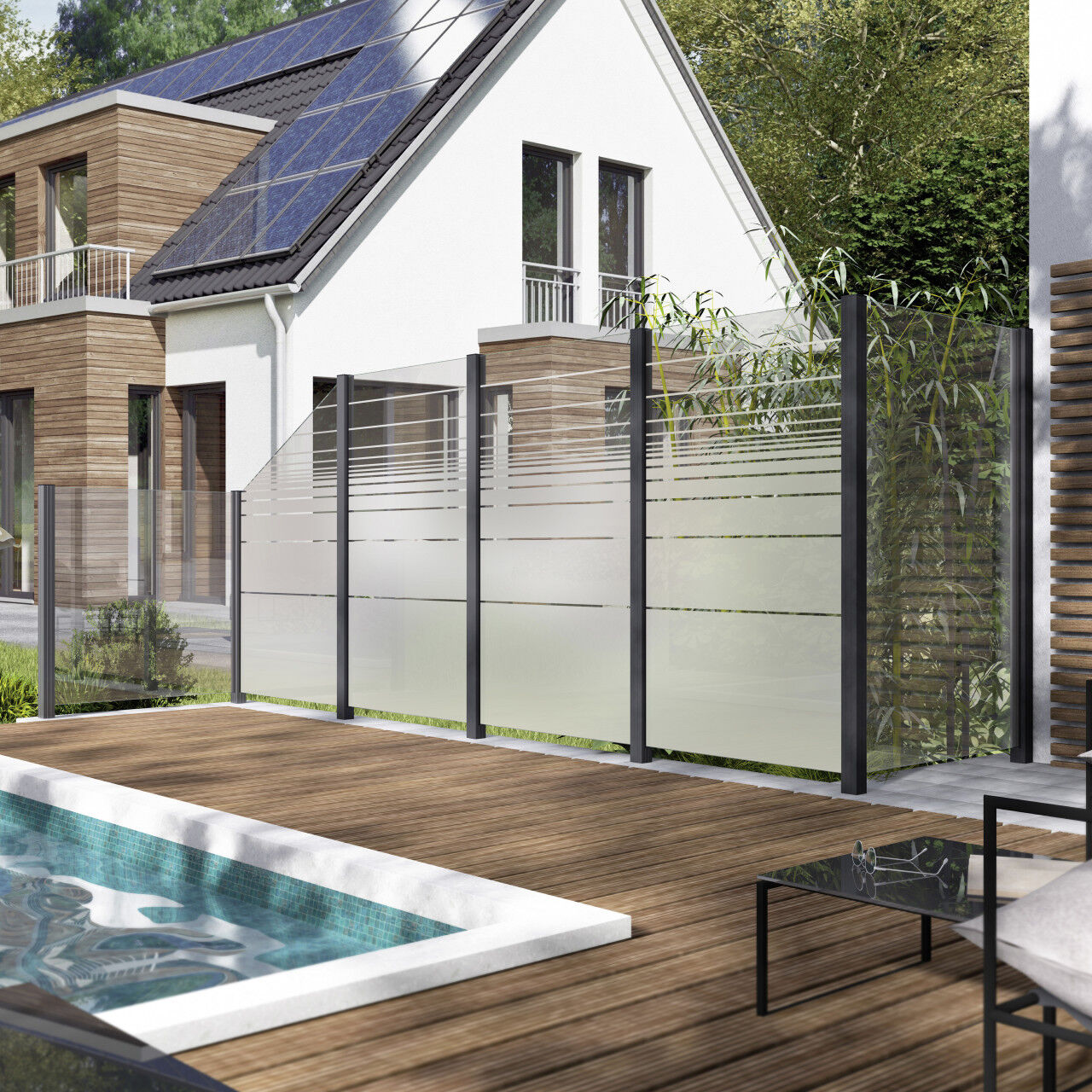 Ambiente Glaszaun Grundset mit Siebdruck 187 x 107,2 cm anthrazit