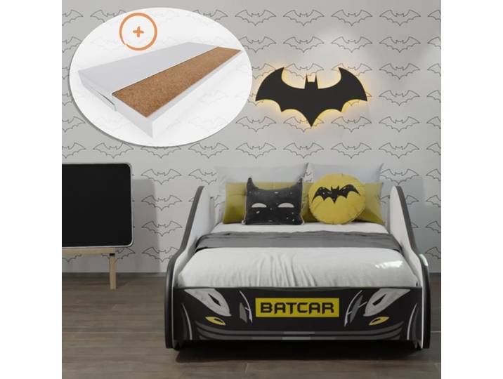 Lit Enfant 70x140 cm - Lit Voiture avec Matelas Inclus - Lit pour Enfant - Structure de lit - Noir
