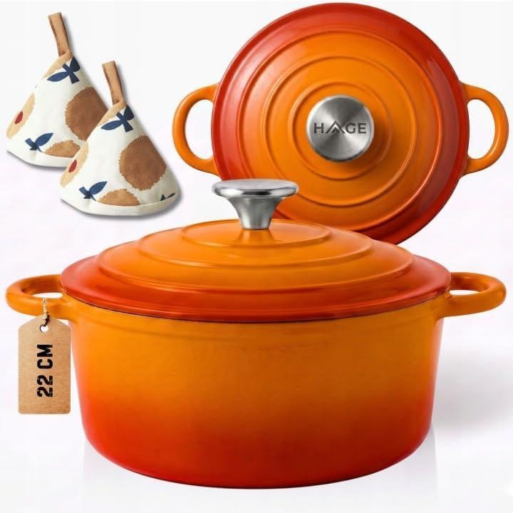 HAGE Geëmailleerde gietijzeren pan, 22 cm, 3 liter, oranje