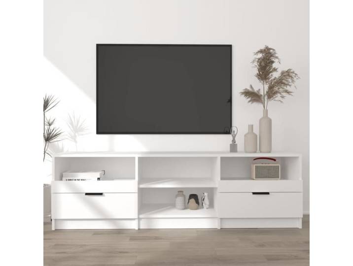Meuble TV - ALOMEJOR - Blanc - 150x33 5x45 cm - Bois d'ingénierie - Design contemporain