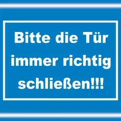 HB-Druck Schild Bitte die Tür immer richtig weiss-blau A6 (105x148mm)