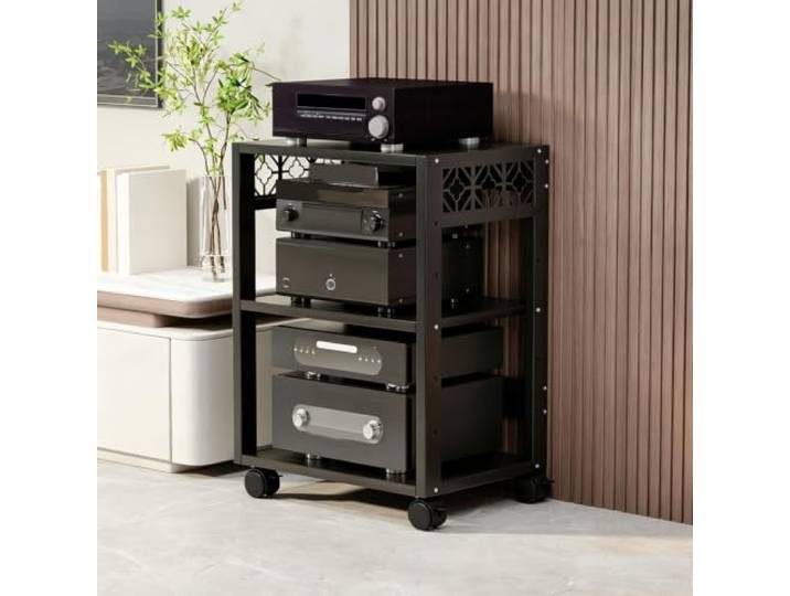 Audio-Rack, Höhenverstellbarer Schrank mit Leichtgängigen Rollen für Studio Verstellbare Regale, Robuster Metallrahmen, für Kleine Räume, Besprechungen, DJ / Theater