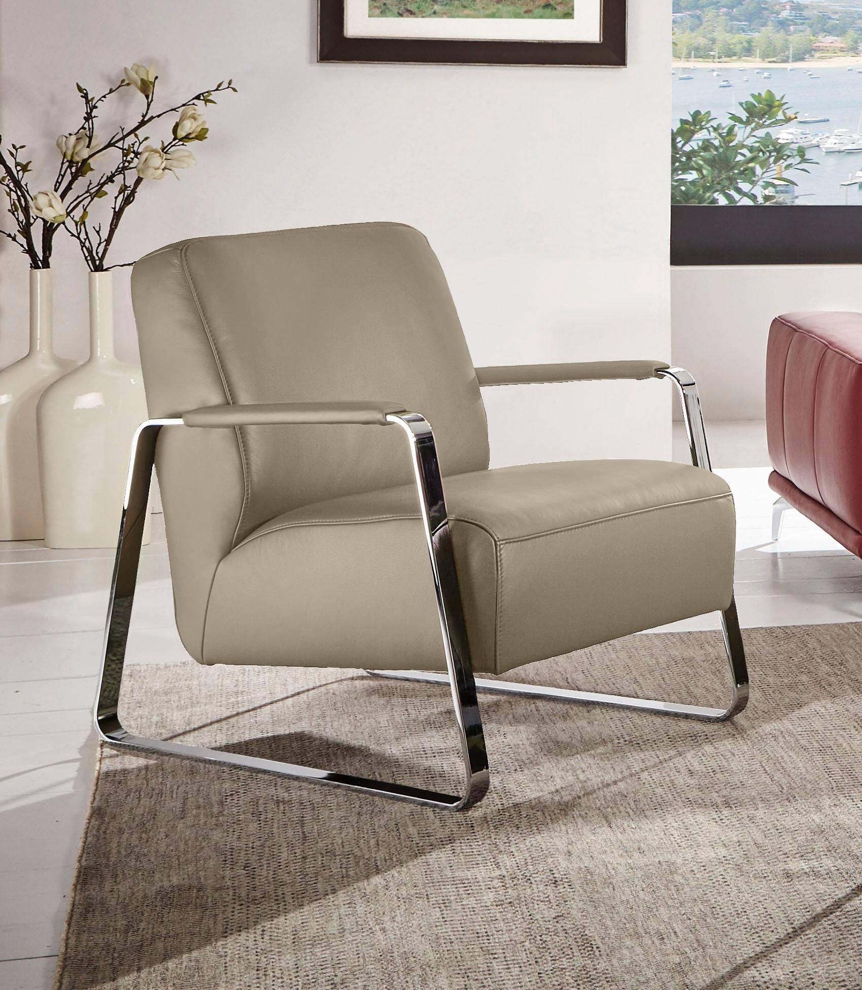 Cocktailsessel W.SCHILLIG "quadroo Designsessel, Loungesessel", beige (stone z73), B:65cm H:82cm T:82cm, Velourgewebe V41 (100% Polyester);Longlife Xtra-Leder Z59 - Glattleder;Longlife Xtra-Leder Z73 - Glattleder;Stoff S37 (100% Polyester): Luxus-Microfas