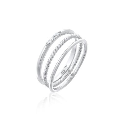 Ring-Set ELLI "Ring Zirkonia Kordel Basic Stapel (3 tlg.) 925 Silber" Gr. 54, silber, Fingerringe, Damen, 54,mit Stein, Silber 925 (Sterlingsilber)